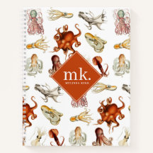 Waterverf Octopus Ocean Animals Patroon Monogram