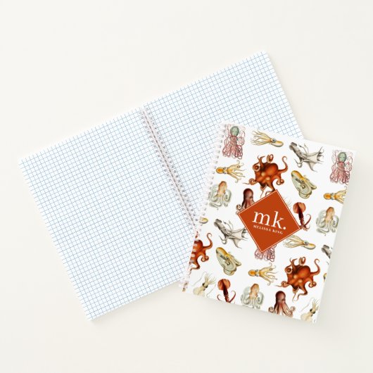 Waterverf Octopus Ocean Animals Patroon Monogram Notitieboek (Binnen)