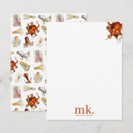 Waterverf Octopus Ocean Animals Patroon Monogram Notitiekaartje