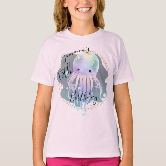 Waterverf Octopus Ocean Birthday Party T-Shirt (Voorkant)