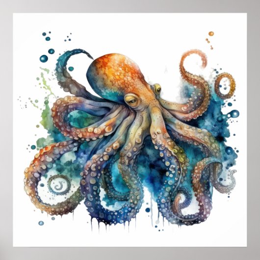 Waterverf Octopus Poster (Voorkant)