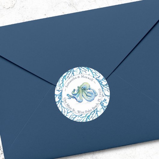 Waterverf Octopus Return Address Classic Ronde Sticker