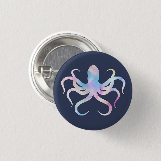 Waterverf octopus ronde button 3,2 cm (Voorkant /achterkant)