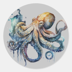 Waterverf Octopus Ronde Sticker
