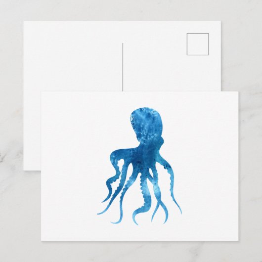 Waterverf octopus silhouette briefkaart (Voorkant / Achterkant)