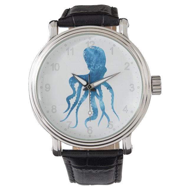 Waterverf octopus silhouette horloge (Voorkant)