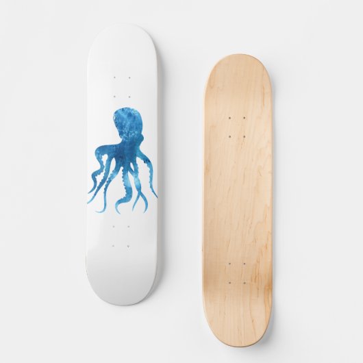Waterverf octopus silhouette persoonlijk skateboard (Voorkant)