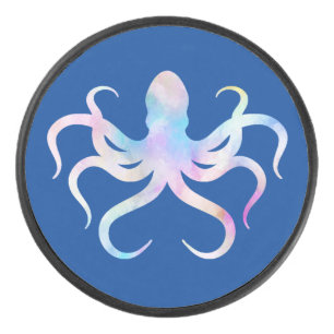 Waterverf octopus sleutelhanger hockey puck
