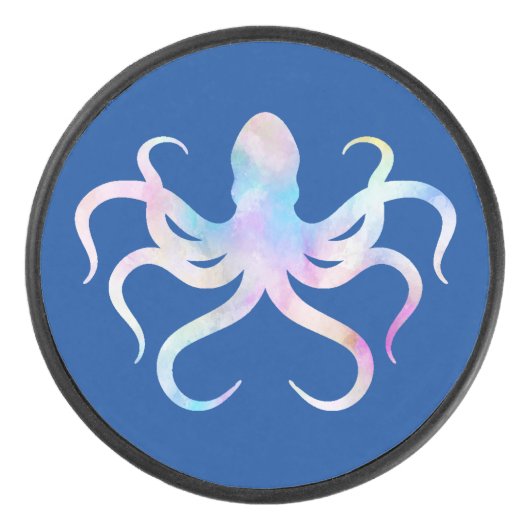 Waterverf octopus sleutelhanger hockey puck (Voorkant)