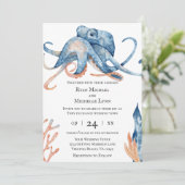 Waterverf Octopus Zee Life on White Beach bruiloft Kaart (Staand voorkant)