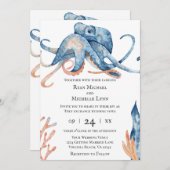 Waterverf Octopus Zee Life on White Beach bruiloft Kaart (Voorkant / Achterkant)