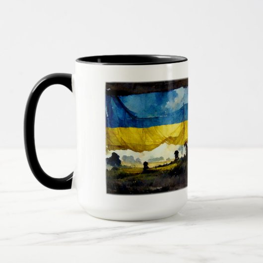 Waterverf Oekraïense Battle Flag Combo Mok, 15 oz Mok (Links)