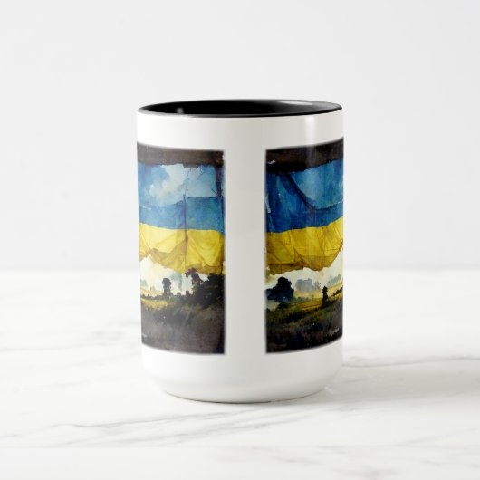 Waterverf Oekraïense Battle Flag Combo Mok, 15 oz Mok (Midden)