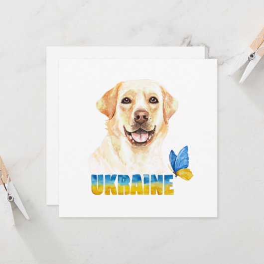 Waterverf Oekraïne - Geel lab en Butterfly Square Kaart (Voorkant / Achterkant in situ)