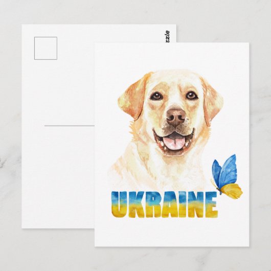 Waterverf Oekraïne - Geel lab en vlinder Briefkaart (Voorkant / Achterkant)