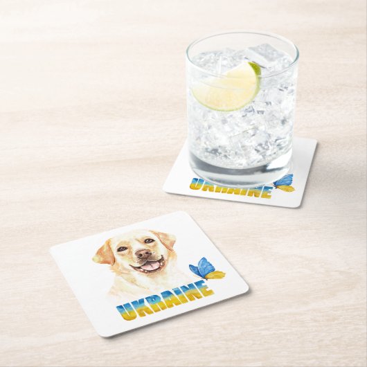 Waterverf Oekraïne - Geel lab en vlinder Kartonnen Onderzetters (Insitu)