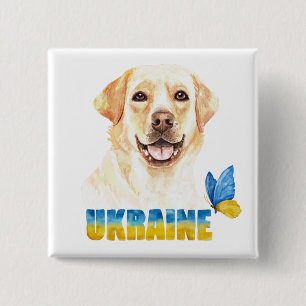 Waterverf Oekraïne Gele Lab en Vlinder Vierkante Button 5,1 Cm
