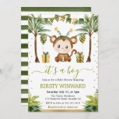 Waterverf Oerwoud Aap Baby Jongensdouche Kaart (Voorkant / Achterkant)