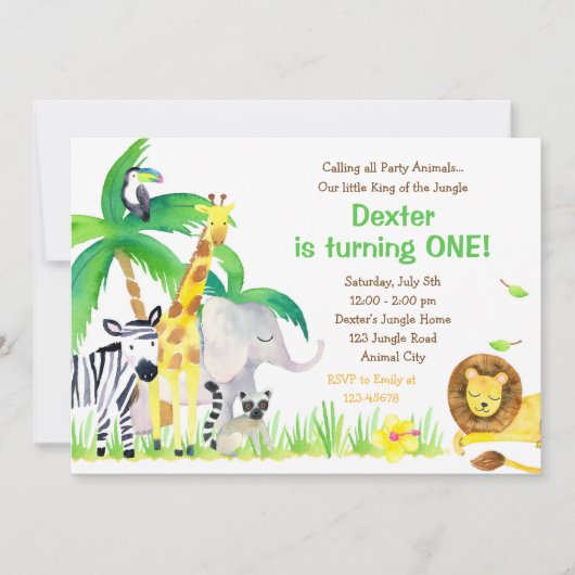 Waterverf Oerwoud Animals Invitation (Lion) Kaart (Voorkant)