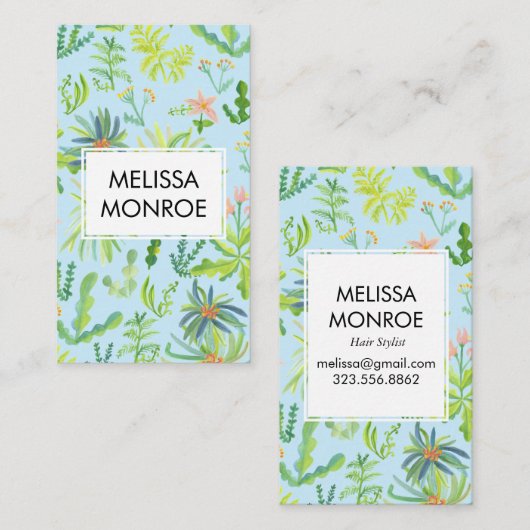 Waterverf Oerwoud Botanische flora Natuur Elegant Visitekaartje (Voorkant / Achterkant)