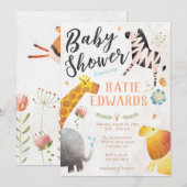 Waterverf Oerwoud Dieren Baby shower Uitnodiging (Voorkant / Achterkant)