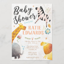 Waterverf Oerwoud Dieren Baby shower Uitnodiging