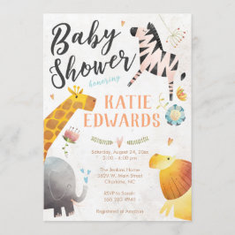 Waterverf Oerwoud Dieren Baby shower Uitnodiging