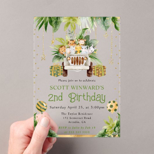 Waterverf Oerwoud Dieren Kinderen Verjaardag Acryl Uitnodigingen (Insitu (Draagbaar))