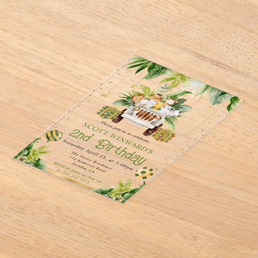 Waterverf Oerwoud Dieren Kinderen Verjaardag Acryl Uitnodigingen (Laagn)