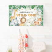 Waterverf Oerwoud Dieren Wild Een Verjaardagsbanne Spandoek (Insitu)