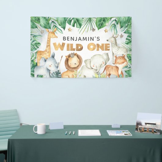 Waterverf Oerwoud Dieren Wild Een Verjaardagsbanne Spandoek (Beurs)