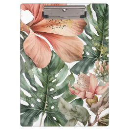 Waterverf Oerwoud Floral Peach Green Gold Splash Klembord