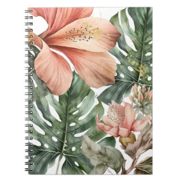 Waterverf Oerwoud Floral Peach Green Gold Splash Notitieboek