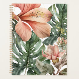 Waterverf Oerwoud Floral Peach Green Gold Splash Planner