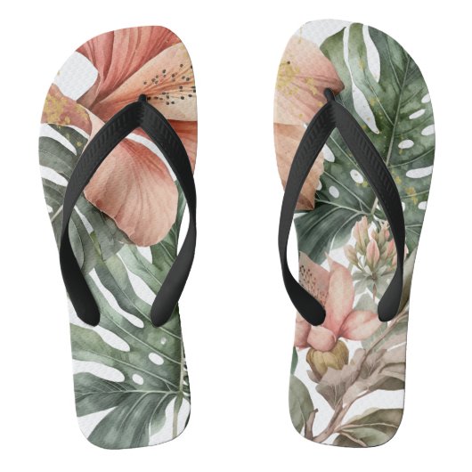 Waterverf Oerwoud Floral Peach Green Gold Splash Teenslippers (Voetbed)