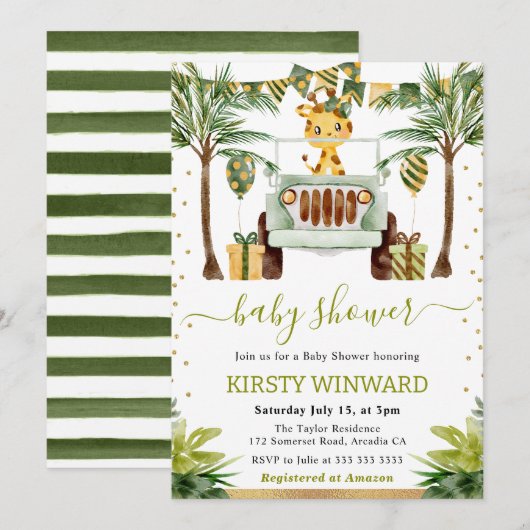 Waterverf Oerwoud Giraffe Baby shower Kaart (Voorkant / Achterkant)