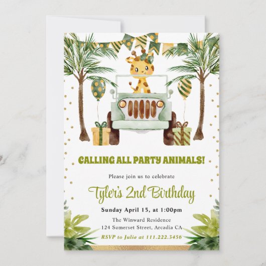 Waterverf Oerwoud Giraffe Kinderen Verjaardag Kaart (Voorkant)