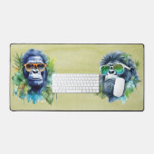 Waterverf Oerwoud Gorilla met zonnebril & bladeren Bureaumat (Keyboard & Muis)