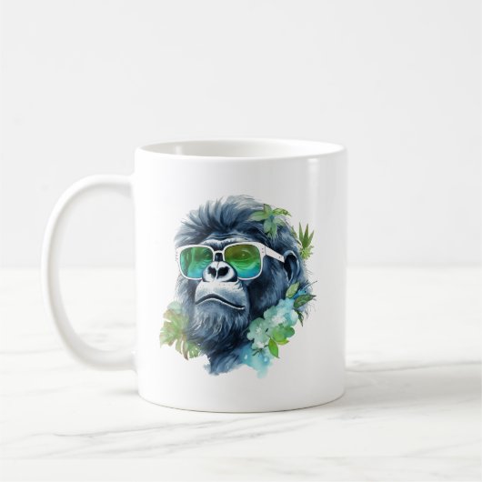 Waterverf Oerwoud Gorilla met zonnebril & bladeren Koffiemok (Links)