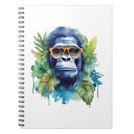 Waterverf Oerwoud Gorilla met zonnebril & bladeren Notitieboek