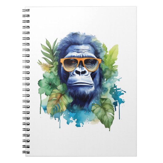 Waterverf Oerwoud Gorilla met zonnebril & bladeren Notitieboek (Voorkant)