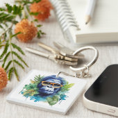 Waterverf Oerwoud Gorilla met zonnebril & bladeren Sleutelhanger (Voorkant Rechts)