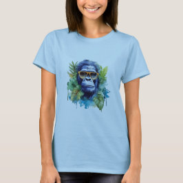 Waterverf Oerwoud Gorilla met zonnebril & bladeren T-shirt