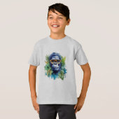 Waterverf Oerwoud Gorilla met zonnebril & bladeren T-shirt (Voorkant volledig)