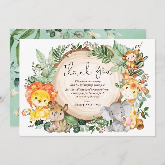 Waterverf Oerwoud groen wilde dieren dank u Bedankkaart (Voorkant / Achterkant)