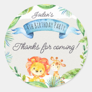 Waterverf Oerwoud Leeuw en Giraffe Birthday Dank Ronde Sticker