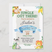 Waterverf Oerwoud Leeuw en Giraffe Birthday Invita Kaart (Voorkant)
