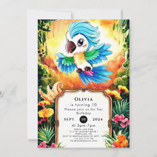 Waterverf Oerwoud Parrot Verjaardag Kaart (Voorkant)