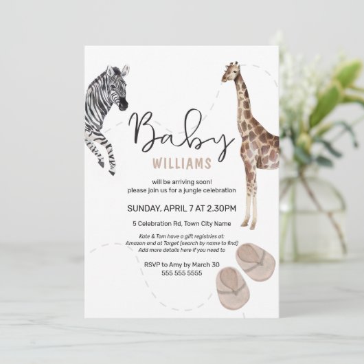 Waterverf Oerwoud Safari Animal Girl Baby shower Kaart (Staand voorkant)