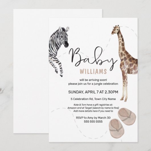 Waterverf Oerwoud Safari Animal Girl Baby shower Kaart (Voorkant / Achterkant)